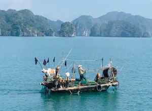 Pêcheur dans la Baie d'Halong - Vietnam