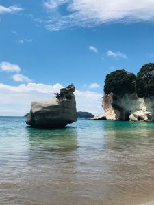 Le rocher face à la plage - Cathedral Cove - Coromandel - Nouvelle-Zélande