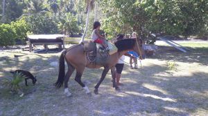 Petite fille à cheval - Vallée d'Hakaui - Bougainvillier - Nuku Hiva - Iles Marquises - Polynésie